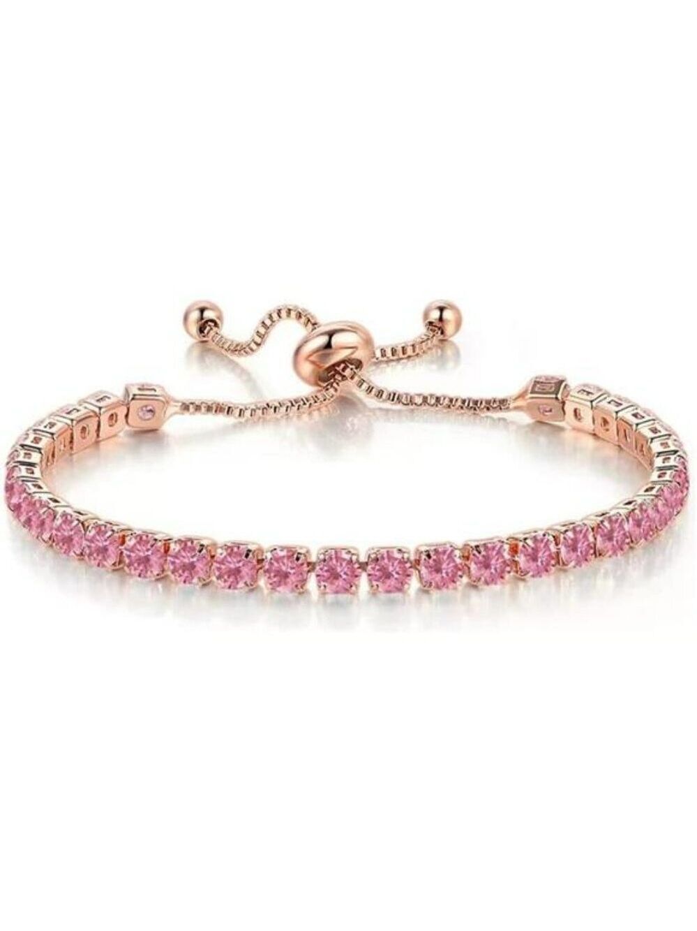 Adjustable Tennis Chain Crystal Rhinestone Bead Bracelet Gold Silver Women Jewel